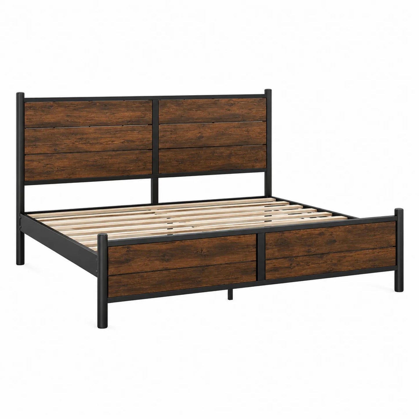 Doppelbett Metall und Holz Braun/Schwarz 200x160 cm