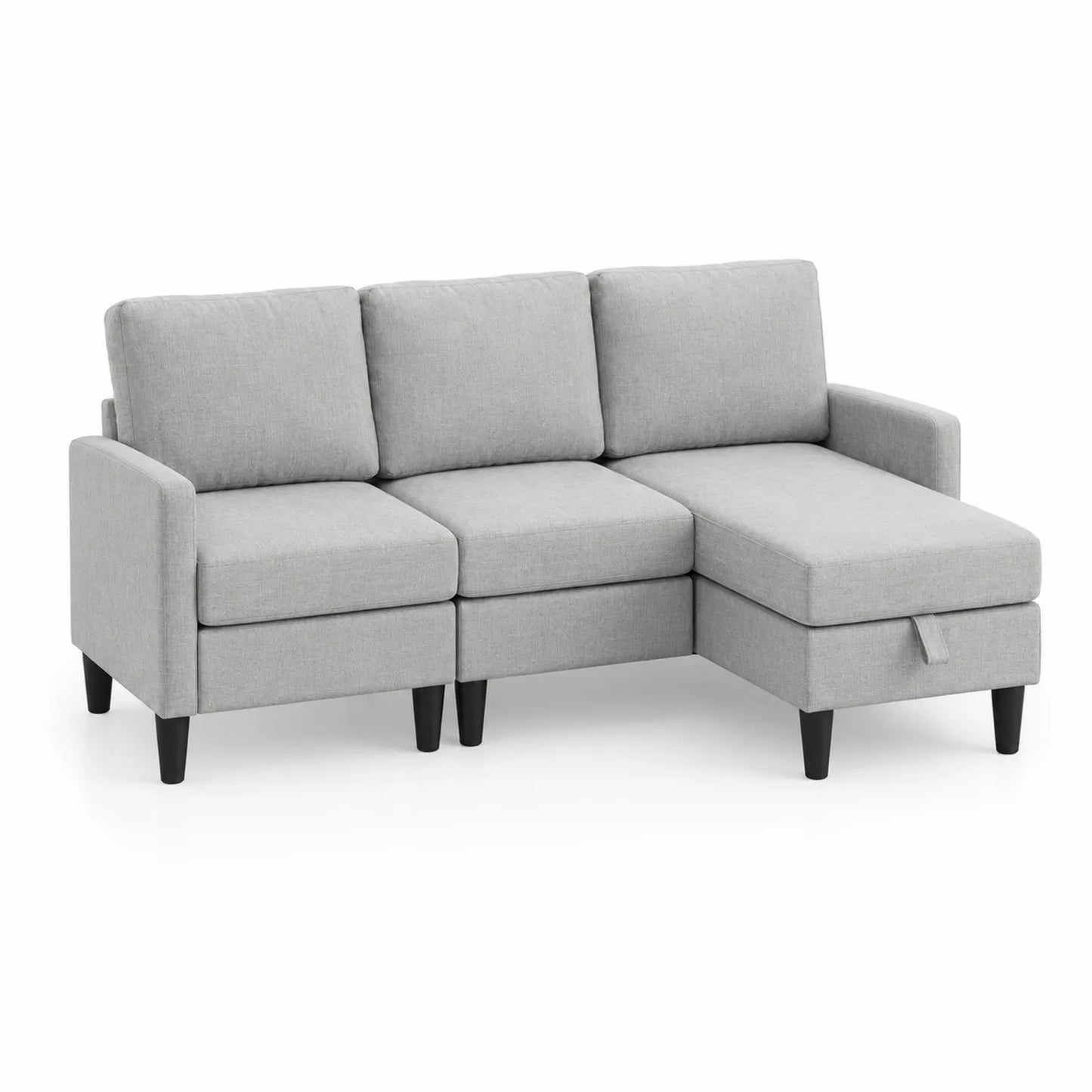 Ecksofa 3-Sitzer Stoff Holzbeine Hellgrau