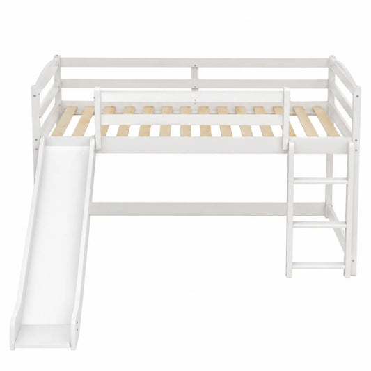 Hochbett aus Holz mit Rutsche und Leiter Weiß 200x90 cm