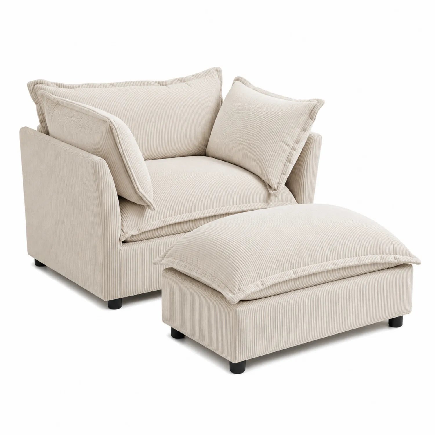 Sessel mit Ottomane Cordstoff Beige