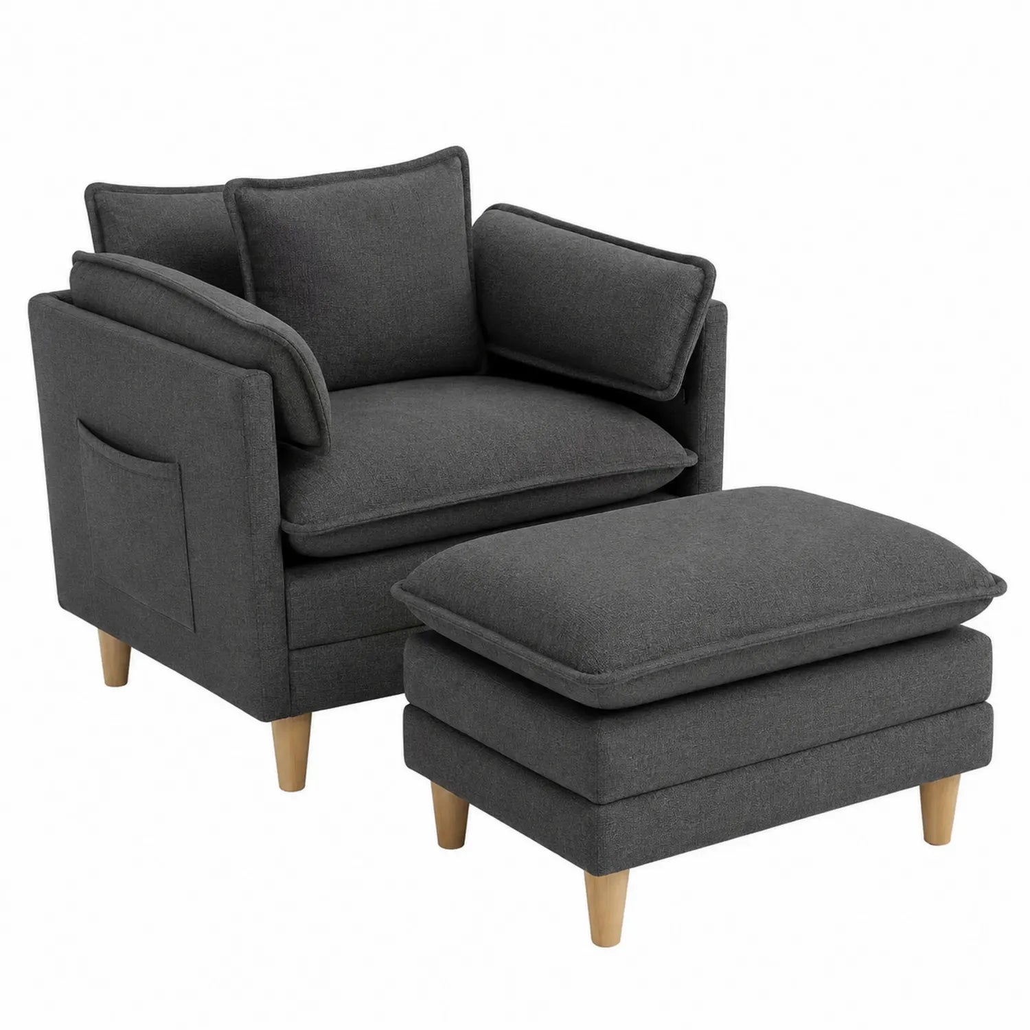 Sofa-Set mit Hocker Textil Dunkelgrau