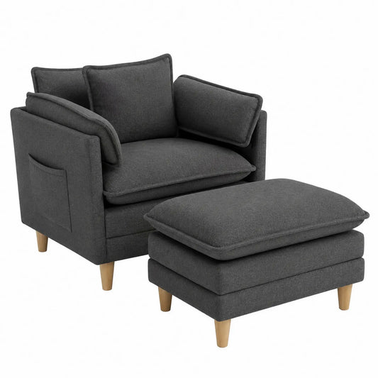 Sofa-Set mit Hocker Textil Dunkelgrau