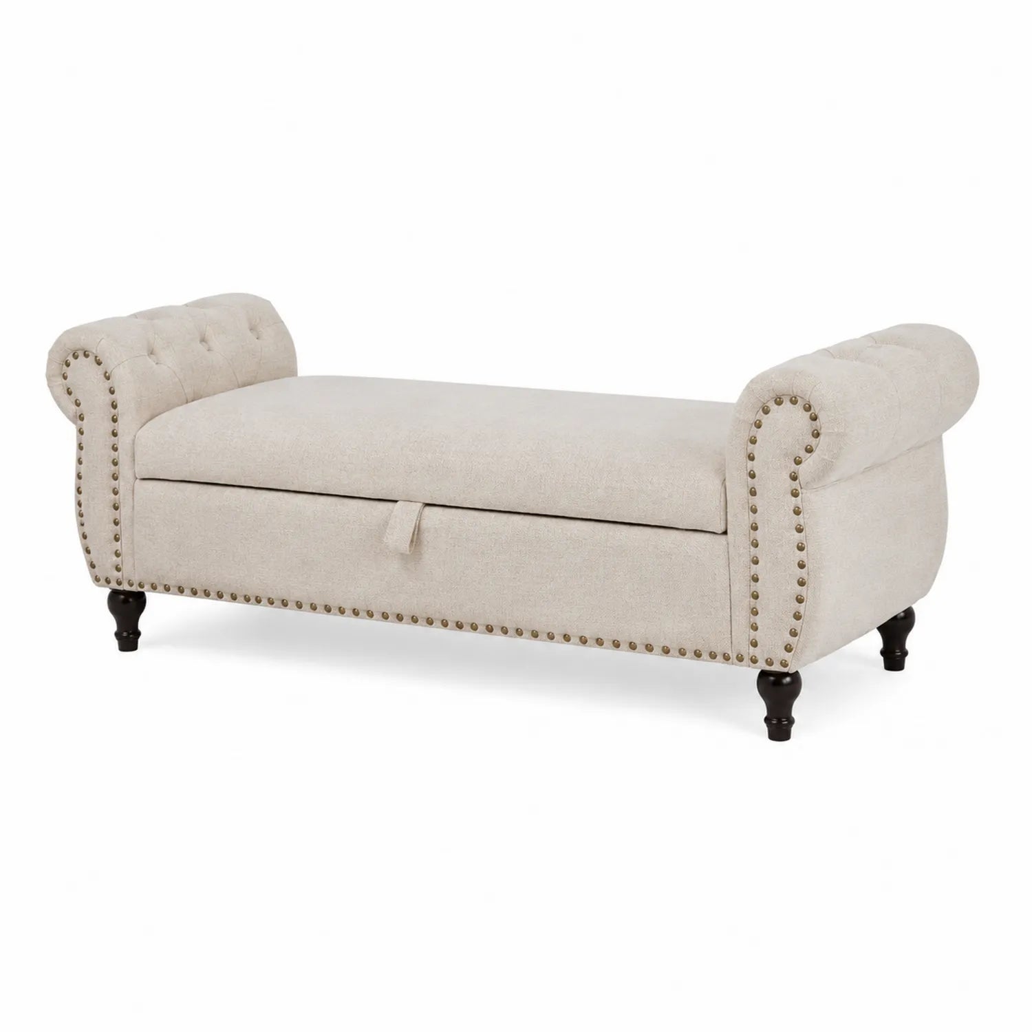 Beige Stoff-Sitzbank mit Stauraum