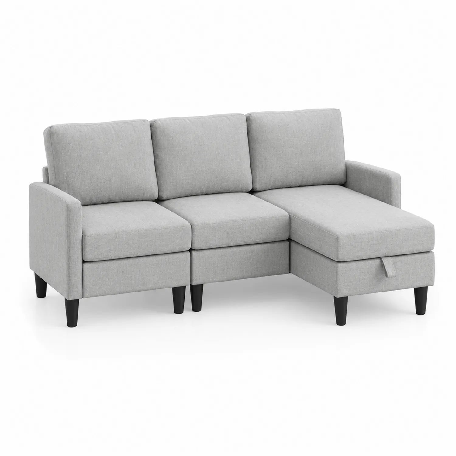 Ecksofa 3-Sitzer Stoff Holzbeine Hellgrau