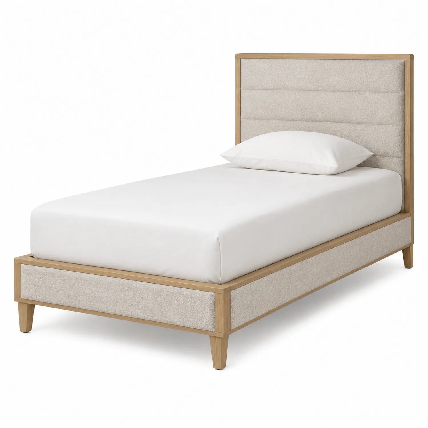 Einzelbett aus Holz mit Stoffbezug Beige 200x100 cm