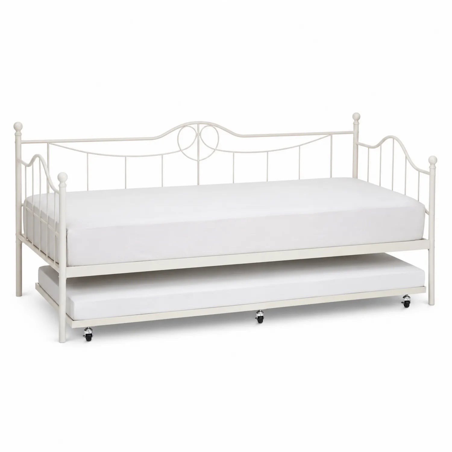 Metall-Tagesbett mit Ausziehbett Weiß