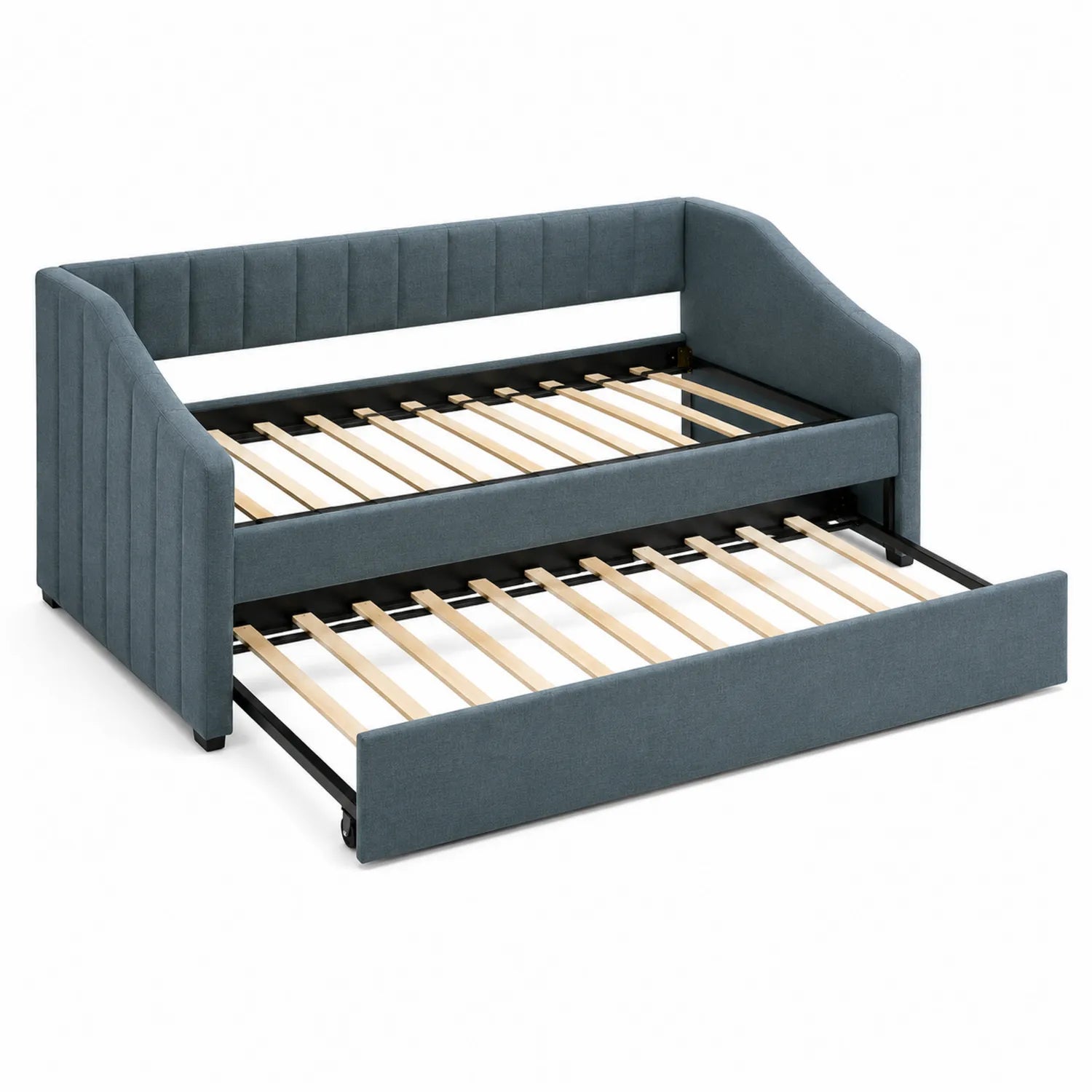 Tagesbett aus Holz mit ausziehbarem Rahmen und Polyesterstoff in Blau