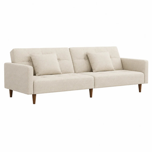Beiges Stoffsofa 3-Sitzer mit Holzbeinen