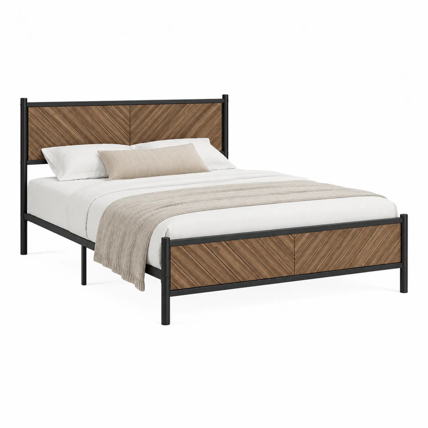 Bett Metall-Holz Braun/Schwarz 200x160 cm